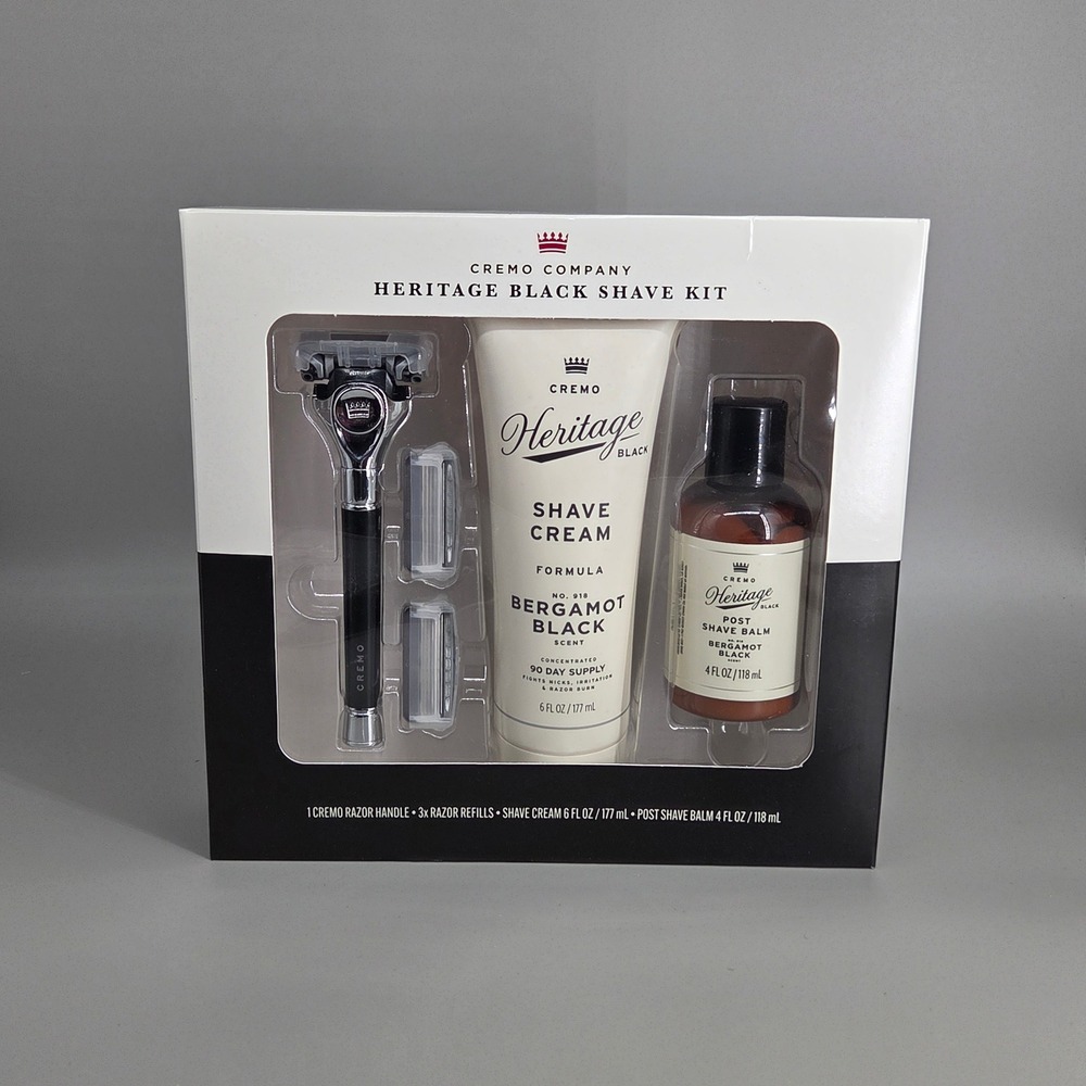 Cremo Heritage Black Shave Kit Mens OS Razor Cream Balm Bergamot Black New Gift